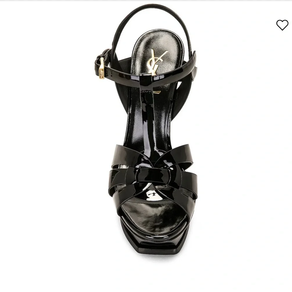Yves Saint Laurent Women's Tribute Black Patent T-Strap Platform Sandals - Picture 5 of 17